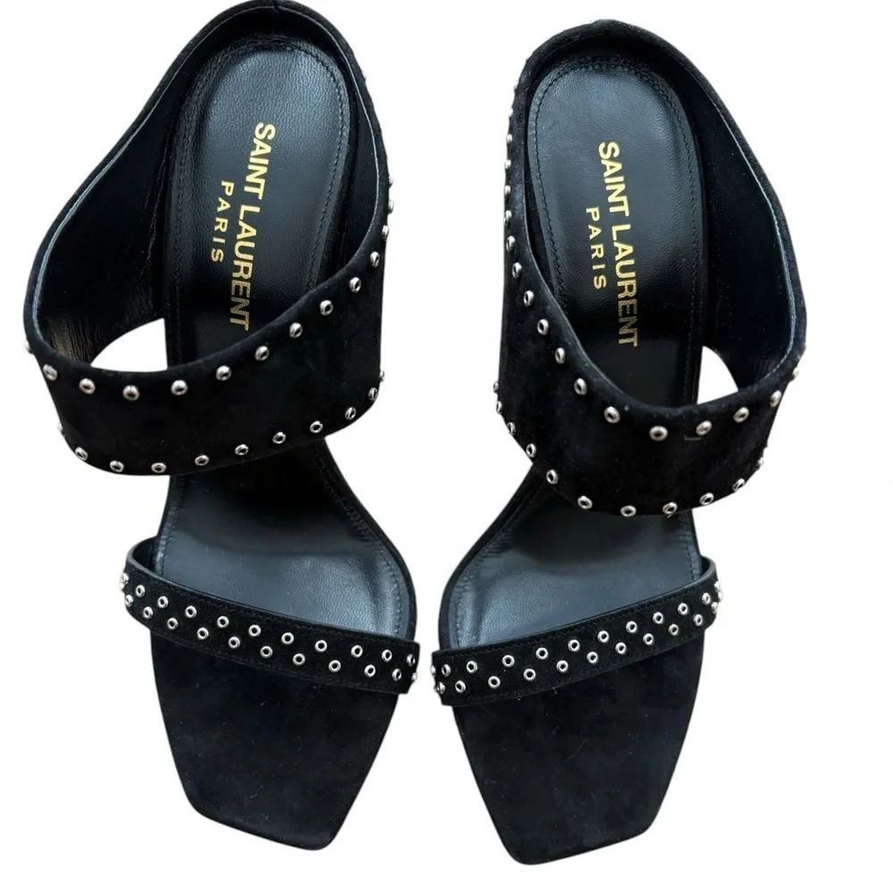 Saint Laurent Leather Mica 105 Stud Mule Black Size 6.5 - Picture 3 of 13